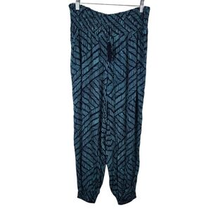 Aerie Green And Blue Geometric Print Harem Pants Elastic Waist Size M Loungewear